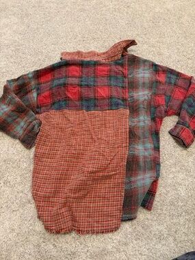 BDG Patchwork Plaid Sweater Jacket in Red, Green, Teal, Rust